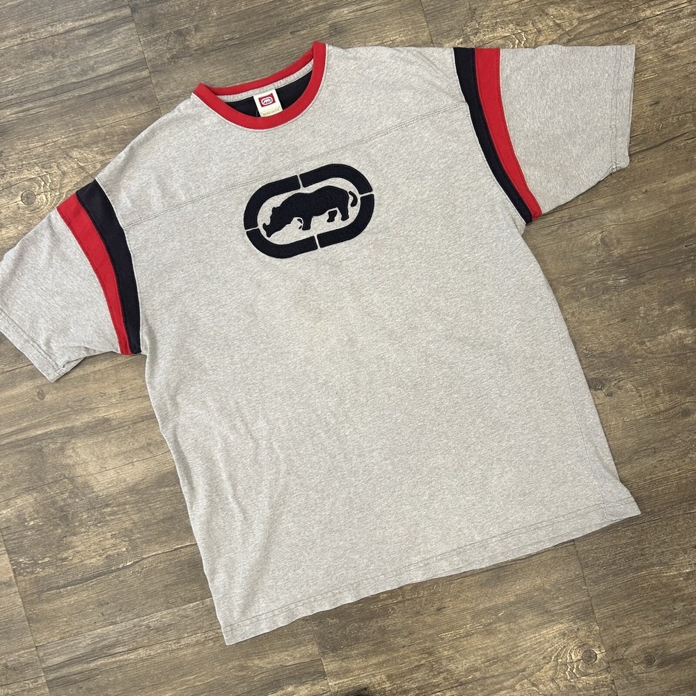 Ecko Unltd‎ KNIT (1LB) Gray Embroidered RHINO Logo Shirt Vintage y2K Size 1XB